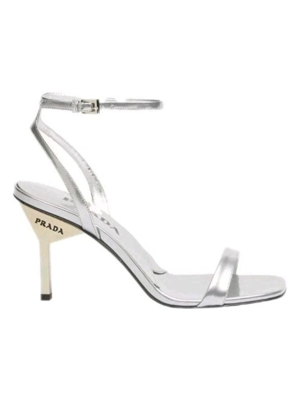 $1,250 PRADA Ankle Strap Metallic Silver 85 Leather Sandals EU 39 US 9 BNIB